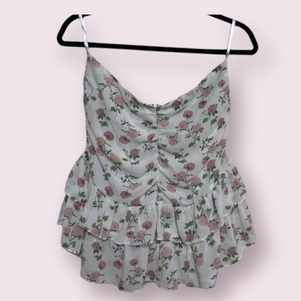 ⭐️ Strapless Floral Ruffle Peasant Shabby Romantic Love Chic Glam Hip Blouse Top